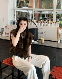 2024秋冬新款羽绒服水貂马甲女士短款韩版裘皮坎肩两面穿皮草外套