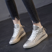 ccvv女鞋 网红平底黑色休闲学生百搭板鞋 潮 2026春秋新款 真皮高帮鞋