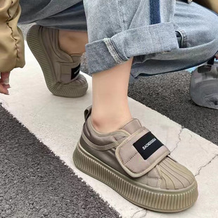 饼干鞋 加绒厚底魔术贴韩版 百搭贝壳头休闲运动面包鞋 女2023冬新款
