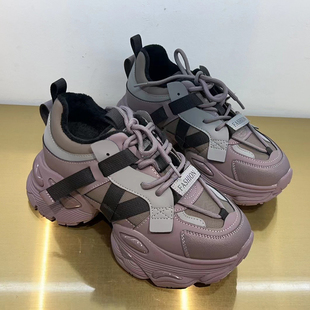 老爹鞋 女秋冬轻便厚底增高加绒真皮百搭显瘦显脚小复古休闲运动鞋