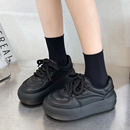 真皮百搭轻便增高厚底大头娃娃头休闲运动单鞋 面包鞋 女2025春新款