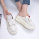 外穿平底增高厚底真皮蝴蝶结一脚蹬包头半拖小白鞋 时尚 女夏季 拖鞋