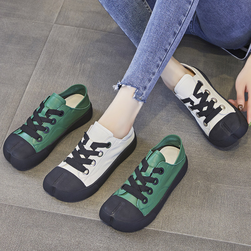 小白鞋女透气薄款真皮百搭平底超软丑萌猪蹄分趾两穿休闲单鞋板鞋,女鞋,休闲板鞋,淘宝优惠券,粉丝福利购,淘宝优惠卷