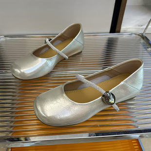 玛丽珍女鞋夏软底不累脚透气一字扣浅口方头水钻内增高单鞋小皮鞋