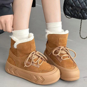 雪地靴女2024新款 冬季 真皮羊毛厚底增高加绒加厚休闲高帮短筒棉靴