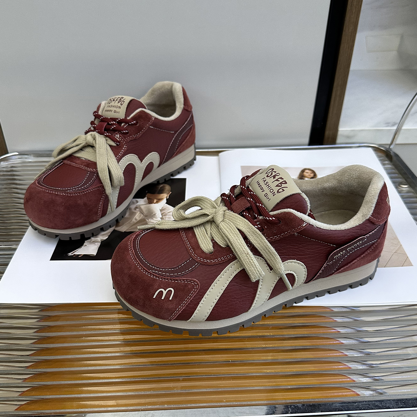 复古风平底圆头加棉保暖德训鞋女