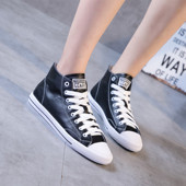 系带高帮真皮休闲学生百搭平底透气CCVV小白鞋 韩版 女2026新款 板鞋