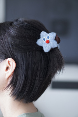 woou萌玩原创手作秋冬羊毛毡可爱星星日系发夹抓夹鲨鱼夹闺蜜礼物