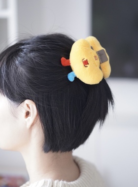 原创手作可爱毛绒公仔元宝新年发财鲨鱼夹发夹抓夹闺蜜礼物发饰