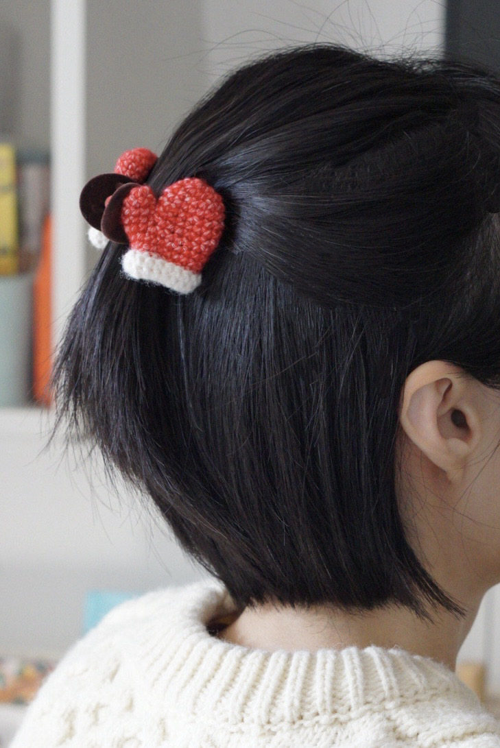 原创手作圣诞新年手套毛线钩针秋冬可爱中短发小号鲨鱼夹抓夹礼物