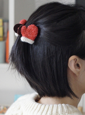 原创手作圣诞新年手套毛线钩针秋冬可爱中短发小号鲨鱼夹抓夹礼物