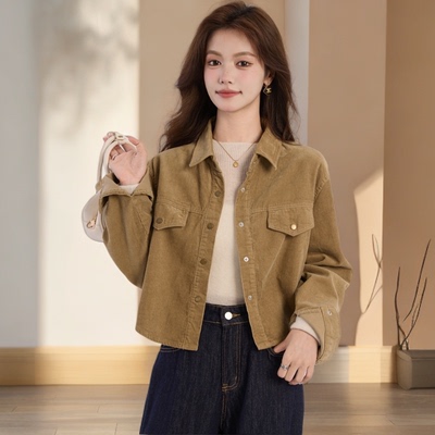 法式复古灯芯绒衬衫小个子短外套