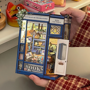 CuteBee书立迷你书屋文学书馆立体拼图diy小屋积木微缩模型女礼物