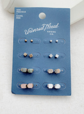 美国潮牌【Universal Th*ead】原单牛仔设计天然石几何耳钉套装