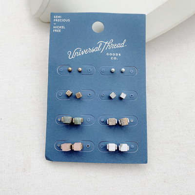 美国潮牌【Universal Th*ead】原单牛仔设计天然石几何耳钉套装