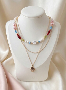 欧美外贸饰品时尚个性简约百搭小众设计感珍珠双层叠戴项链锁骨链