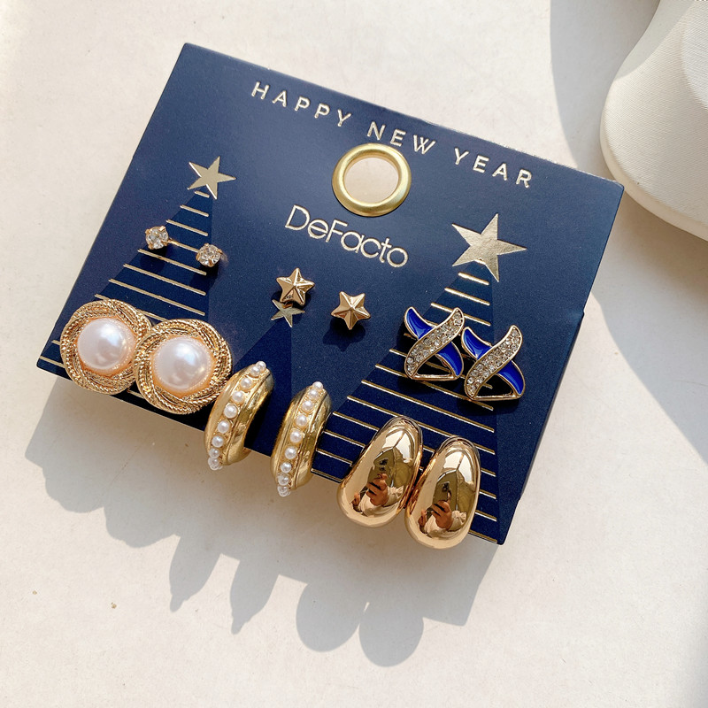 欧美外贸时尚个性小众设计感C字珍珠金属港风轻奢高级感耳环