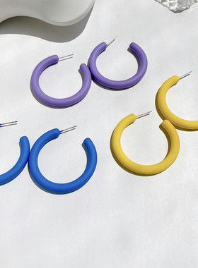 复古c形耳圈耳环多巴胺网红气质圈S925银针耳钉辣妹夏季沙滩耳饰