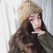 真兔毛帽子 日系琥珀色毛绒帽女冬时尚 百搭保暖毛线护耳皮草帽潮