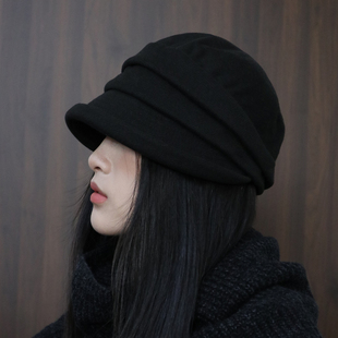 层层叠叠帽 前长后短显脸小渔夫帽女秋冬季加厚保暖加绒褶皱盆帽