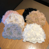 白色仙女毛毛帽手工钩针兔毛帽子女冬季 针织帽网红毛绒保暖皮草帽