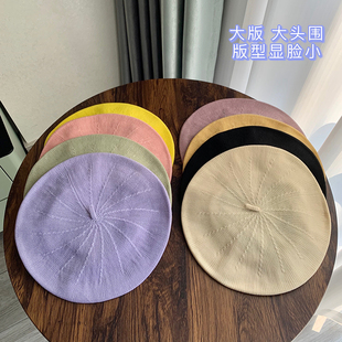 定制款60大头围贝雷帽女夏季薄款透气纯色复古百搭大号显瘦画家帽