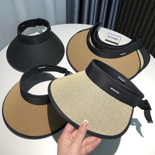 升级款UPF50+细草编防晒帽女夏季防紫外线空顶帽骑车遮阳帽太阳帽