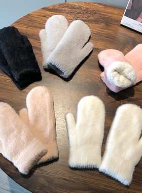 不掉毛！怕冷星人推荐入！毛绒手套女冬季不分指加绒保暖连指手套