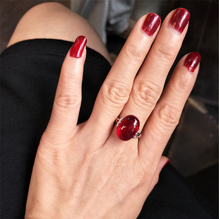 925纯银红色玛瑙复古食指戒指女小众设计轻奢高级感2025新款爆款