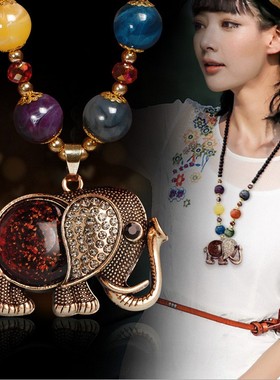 红色复古夸张大象长款百搭毛衣链