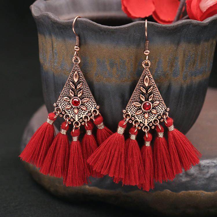 复古中国风民族风红色流苏大耳环高级感中式轻奢长款夸张耳饰品女