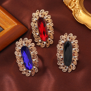 时尚夸张个性轻奢高级感蓝色红色欧美复古大宝石潮夸张食指戒指女