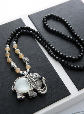 气质复古白色大象女长项链毛衣链