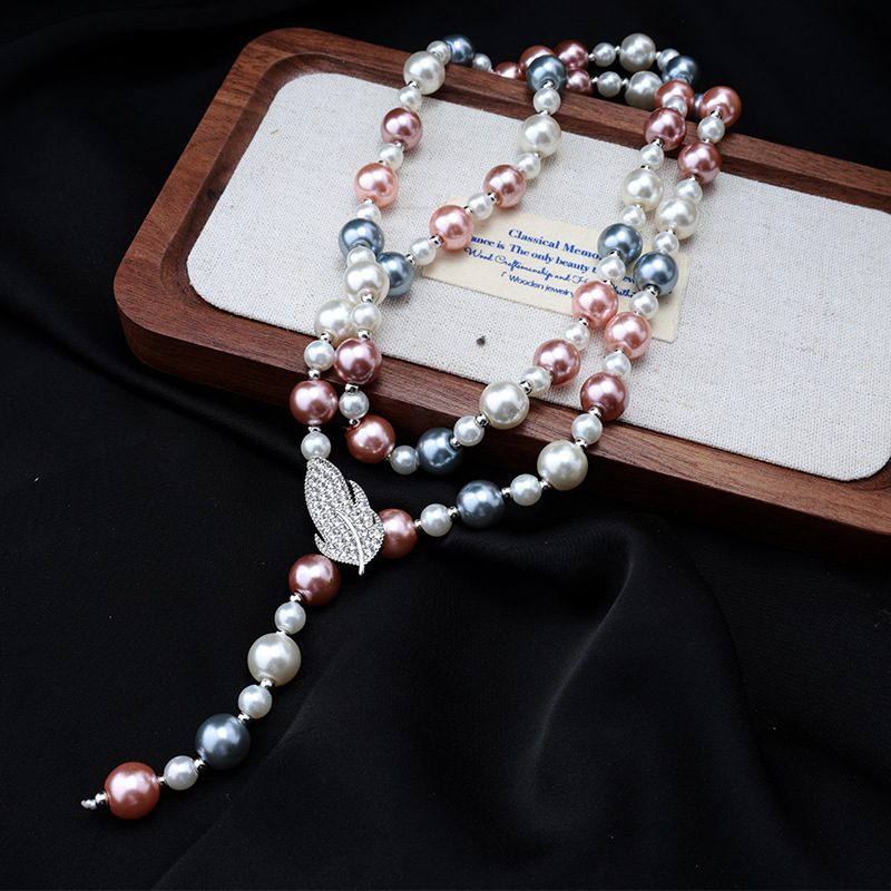 彩色高级感长款珍珠项链女毛衣链