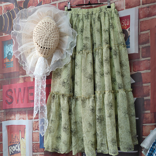 半身裙黑白色垂坠感国风女2025新款碎花雪纺夏棉大摆裙长款长裙