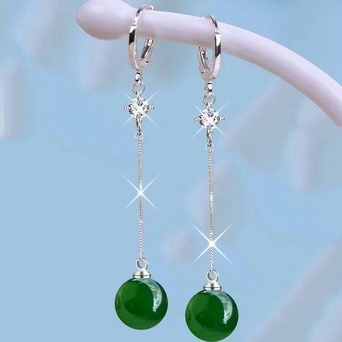 925纯银长款玛瑙耳环女显瘦百搭