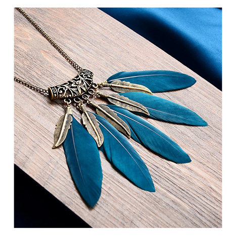 个性潮流韩国气质百搭欧美风复古镂空羽毛墨绿色长款项链毛衣链女