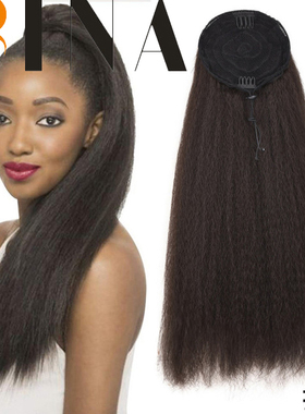 55CM黑色玉米须长直发尾假发yaki straight ponytail hairpieces