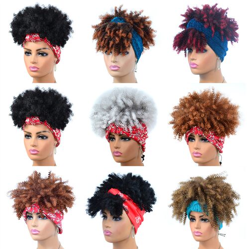 发带发套摇滚男女人假发套afro wig假发非洲小卷头套外贸头巾假发