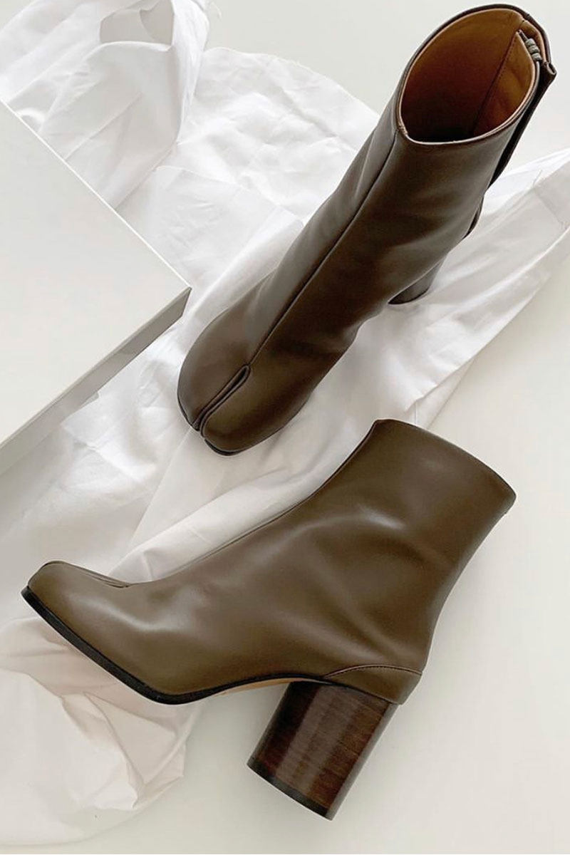 现货 maison margiela tabi 分趾鞋粗跟靴子 黑色橄榄绿及踝靴