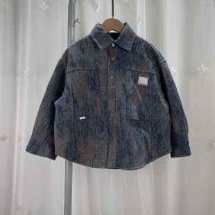 V 撤柜童装中大童男童加绒牛仔衬衫外套青少年儿童秋冬休闲服