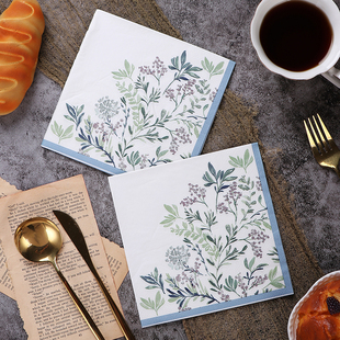 新款新中式彩色餐巾纸 蓝色印花纸巾 面巾纸 婚礼用纸 蝶骨巴特纸