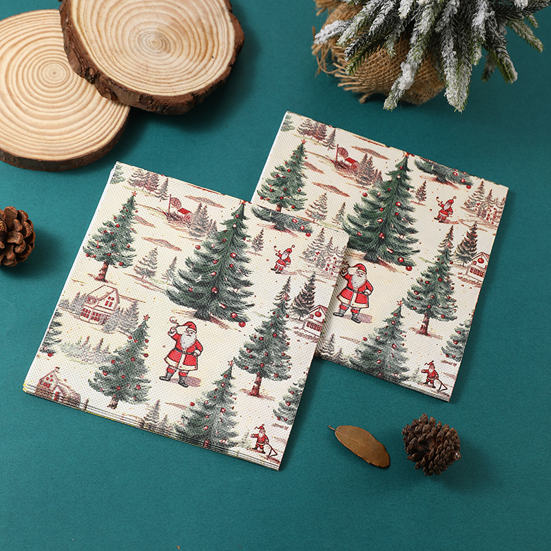 新款圣诞印花餐巾纸 彩色圣诞麋鹿派对纸巾  圣诞树个性餐巾纸