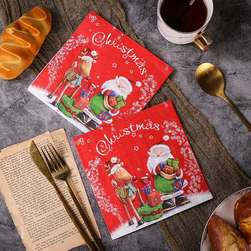 彩色印刷圣诞树 印花纸巾 餐巾架 圣诞派对餐桌装饰用纸20张