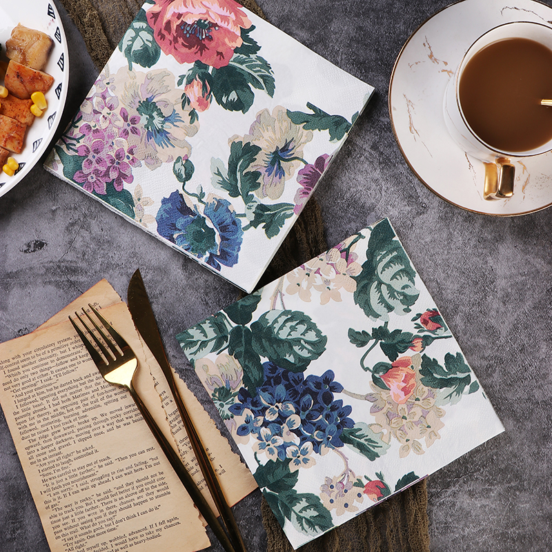 新款彩色印花餐巾纸 纸巾 面巾纸 婚庆摆台纯木浆纸 西餐厅装饰