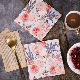 家用粉色薰衣草印花纸巾 餐巾纸 婚庆派对酒店纸口布杯花纯木浆纸