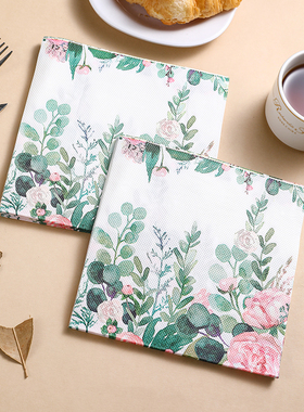 新款叶子彩色餐巾纸 蓝色印花纸巾 面巾纸 婚礼用纸 蝶骨巴特纸