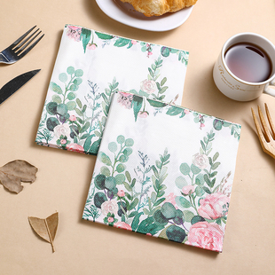 新款叶子彩色餐巾纸 蓝色印花纸巾 面巾纸 婚礼用纸 蝶骨巴特纸