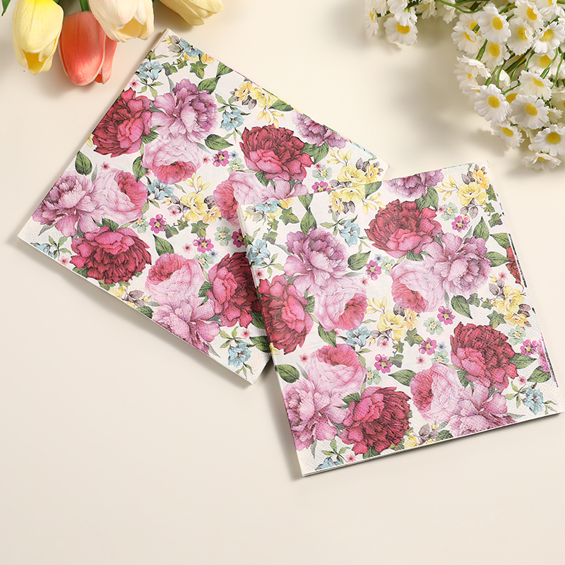 新款春花烂漫彩色餐巾纸 印花纸巾 西餐厅酒店咖啡厅纯木浆纸