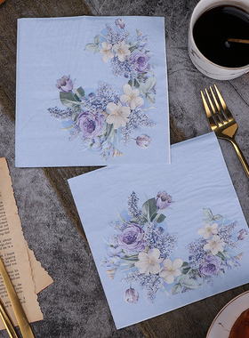 新款新中式彩色餐巾纸 蓝色印花纸巾 面巾纸 婚礼用纸 蝶骨巴特纸